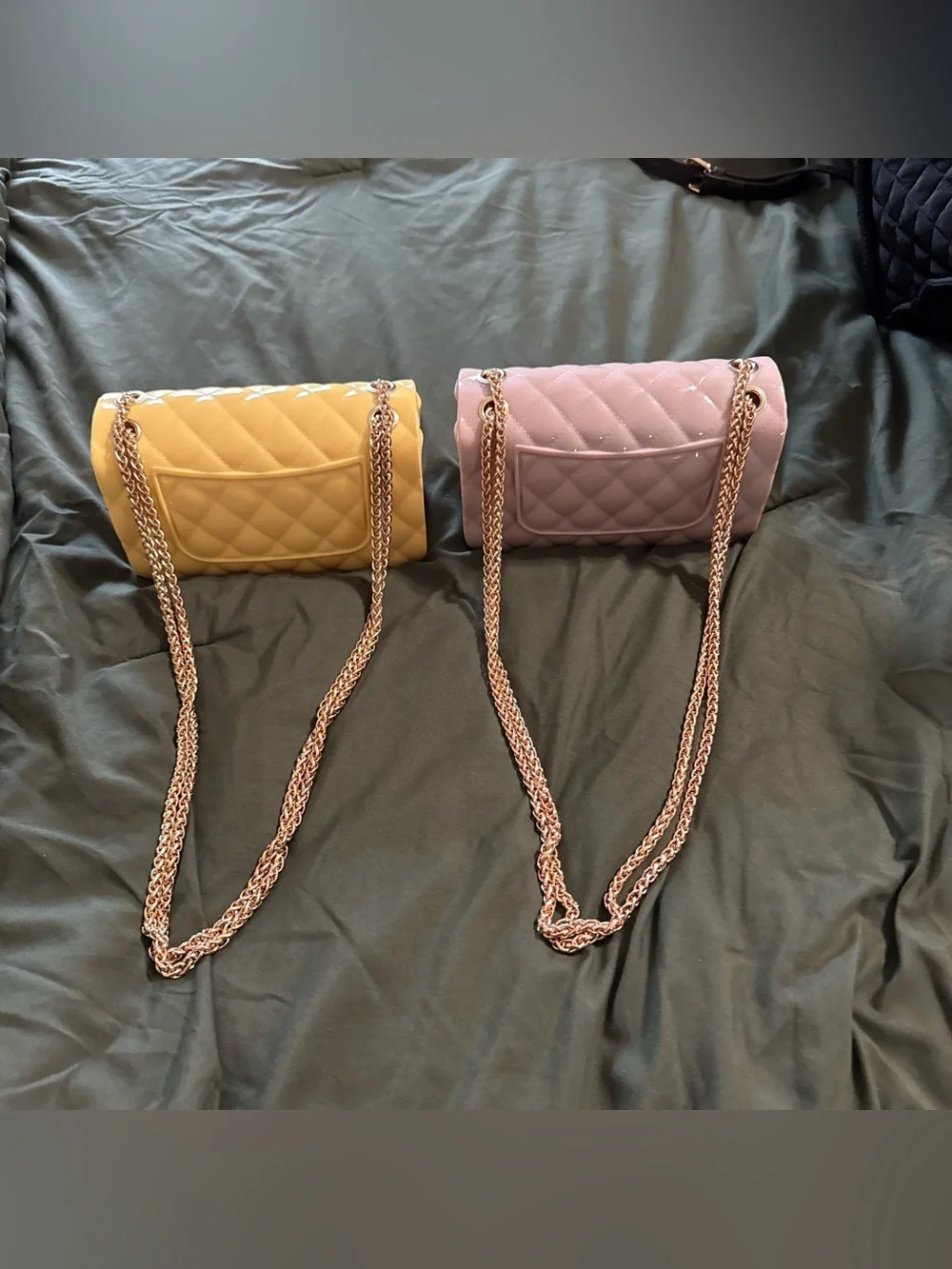 2 Quilted Chain Shoulder Bag - Yellow and beige